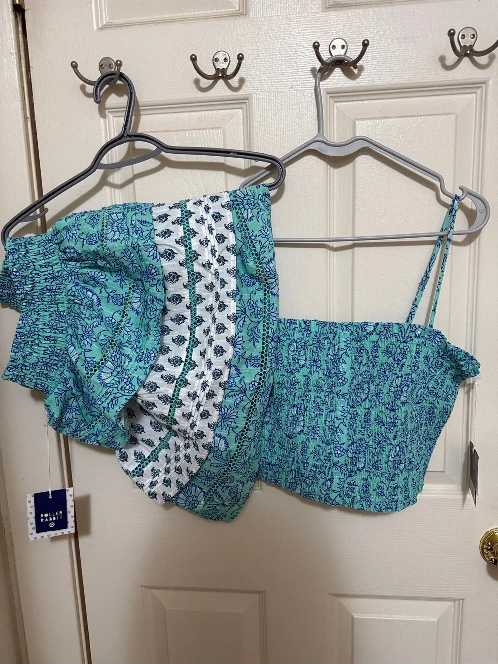 Roller Rabbit Turquoise Smocked Crop Top & Ruffle Skirt Set - Picture 4 of 7